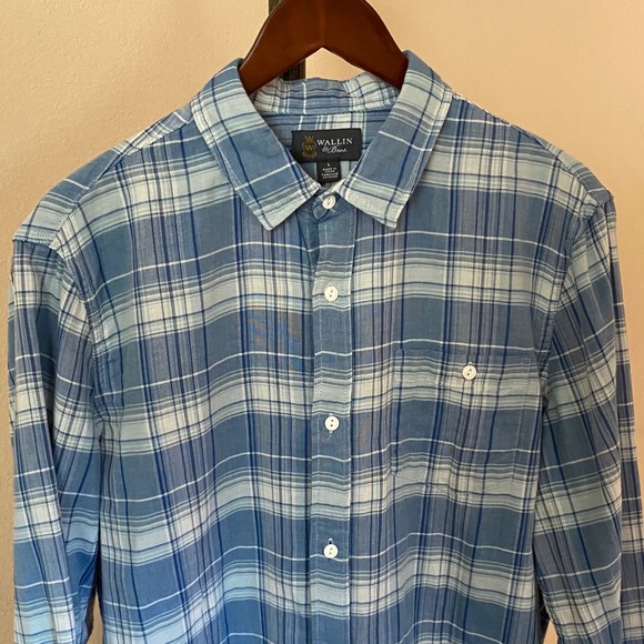 Blue White Plaid Wallin & Bros Button-Down Shirt L - Picture 6 of 11